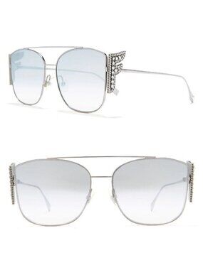 Fendi FF0380/G/S 6LBIC 62mm Oversized Sunglasses Silver / Grey Gradient / Mirror